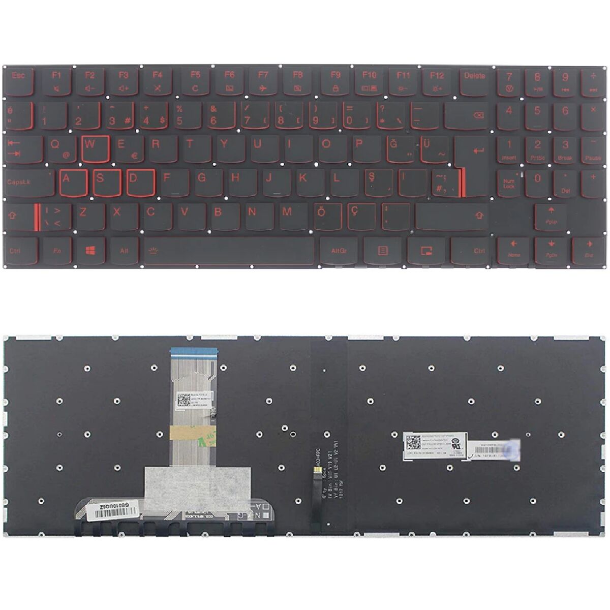 Lenovo PK1313B3A00, PK1313B6B00 Uyumlu Klavye Işıklı Kırmızı Tuş Takımı Tuş Seti Türkçe