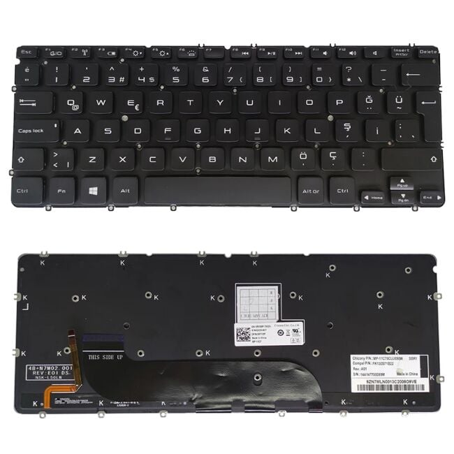 Dell V128725AK1, V128725AK2 Uyumlu Klavye Tuş Takımı Tuş Seti Işıklı Siyah Türkçe