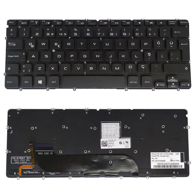 Dell XPS 9333, 13 9333, 13-9333, 13-9333-20W81B Uyumlu Klavye Tuş Takımı Tuş Seti Işıklı Siyah Türkçe
