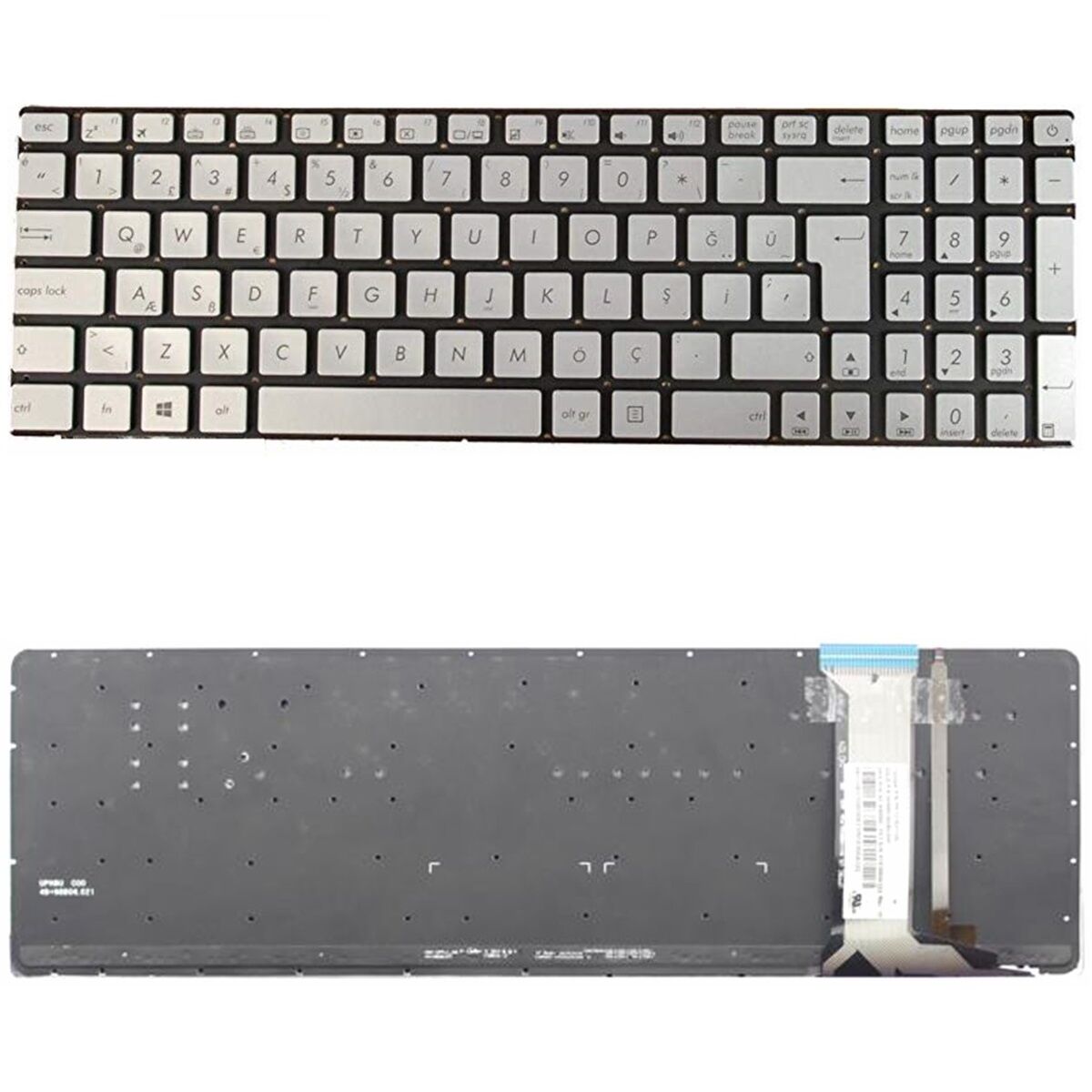 Asus PK13183110S, PK13183310S Klavye Tuş Takımı Işıklı TR Q Gümüş Dizüstü Klavye