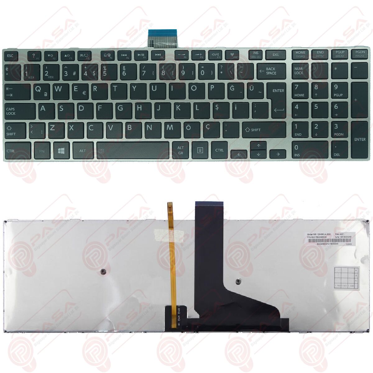 Toshiba Satellite L55T-A5152, L55T-A5186 Klavye Gri Işıklı TR