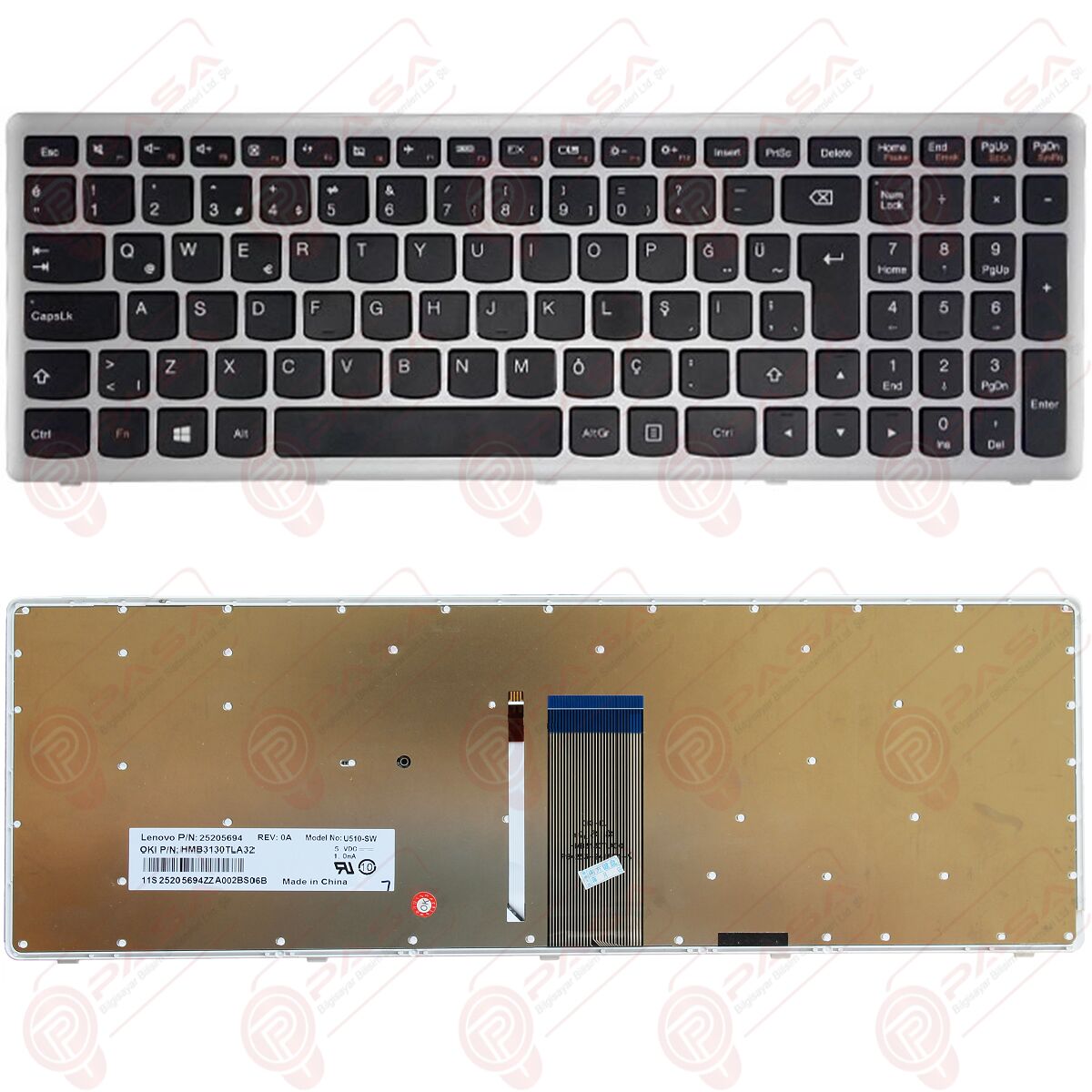 Lenovo 25211202, 25211206, 25205643 Klavye Led Işıklı Gri TR