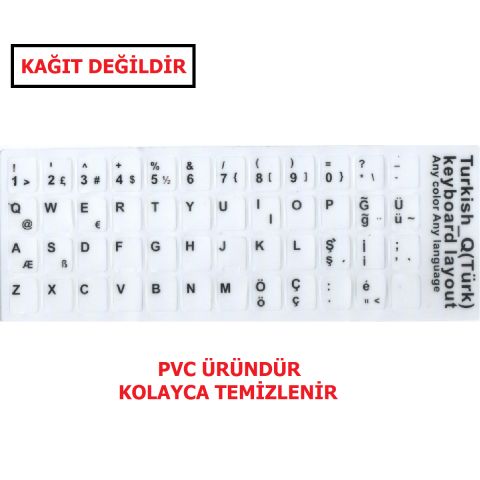 Laptop Klavyesi için Türkçe Klavye Etiketi Beyaz Renk Türkçe Q, Sticker