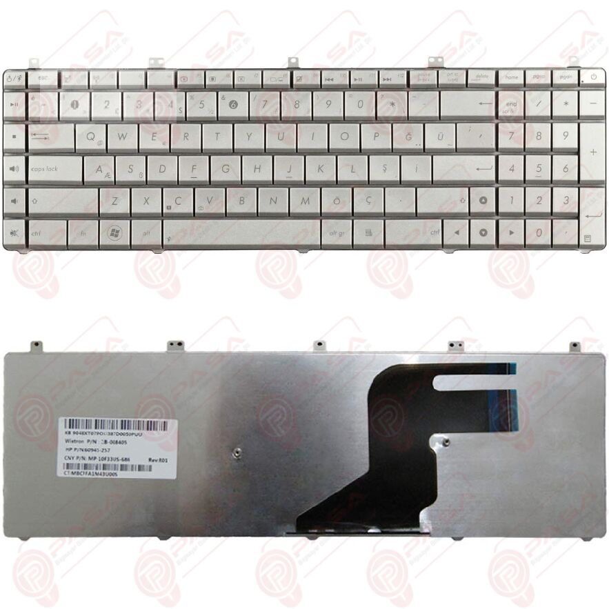 Asus N55SF-S1194V, N55SF-S1235V, N55SF-S1278V, N55SF-S1335V Klavye Gri Tuş Takımı Tuş Seti Türkçe