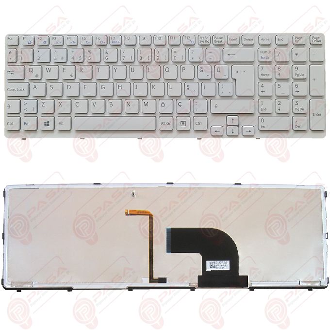Sony Vaio SVE1511A1EW, SVE1511W1EB Klavye Led Işıklı Beyaz TR