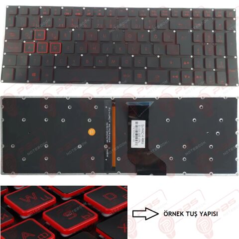 Acer Nitro 5 AN515-51-72MF, AN515-51-7383 Uyumlu Klavye Kırmızı Tuş Takımı Led Işıklı Tuş Seti Türkçe